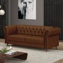 Ver imagem 1 de Sofá Living Sala de Estar Stanford Chesterfield 2 Lugares 200cm Pés de Madeira Couro Marrom Manchado