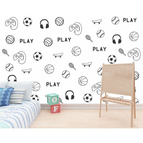 Adesivo de Parede Infantil Games Bolas Skate Individuais