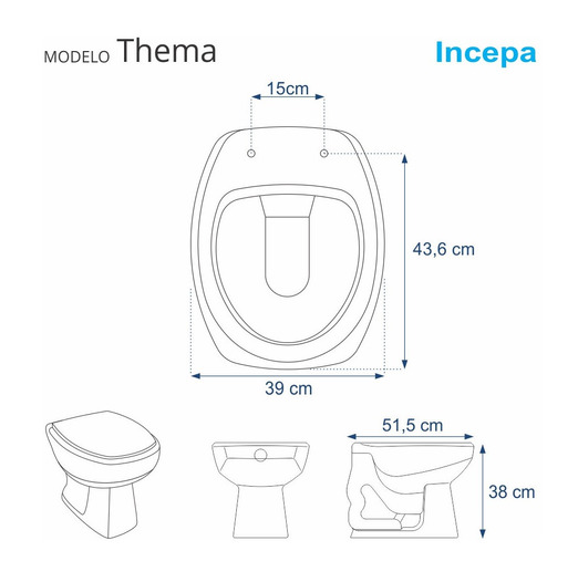 Tampa de Vaso Sanitário Thema Laqueado Cinza para Bacia Incepa - 2