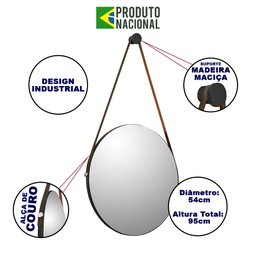 Espelho Luxo Redondo Industrial Alça de Couro Sunset - Preto Fosco - 3 Espelho Luxo Redondo Industrial Alça de Couro Sunset - Preto Fosco - 3