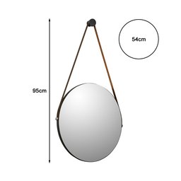 Espelho Luxo Redondo Industrial Alça de Couro Sunset - Preto Fosco - 6 Espelho Luxo Redondo Industrial Alça de Couro Sunset - Preto Fosco - 6