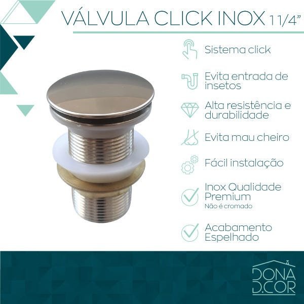 Válvula Click 1 1/4 Inox Ralo Pia Banheiro Lavatório Cuba - 5