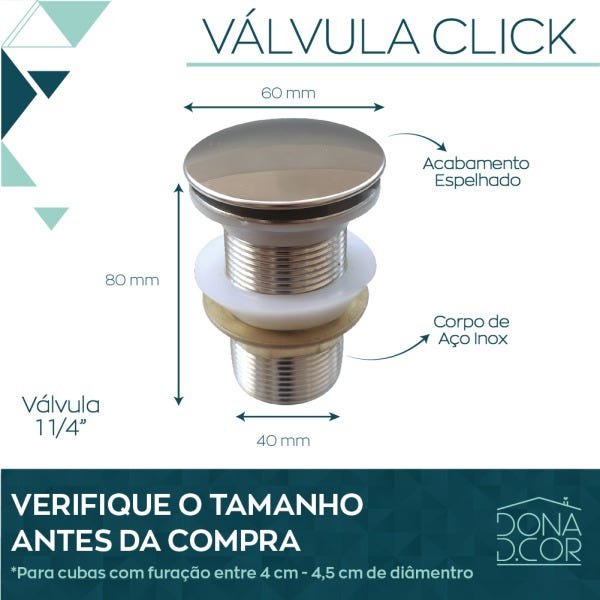 Válvula Click 1 1/4 Inox Ralo Pia Banheiro Lavatório Cuba - 2