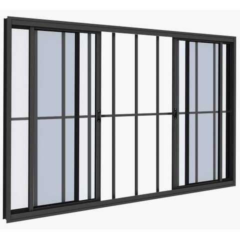 Vitro 4 Folhas 1,00 X 1,50 Com Grade Alumínio Preto