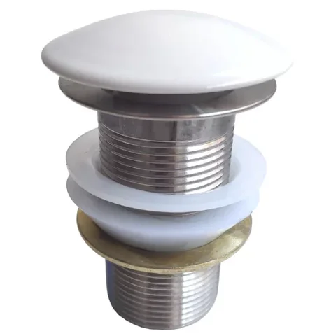 Ralo Pia 1 1/4 Cerâmica Valvula Click Branca Inox Cuba Banheiro