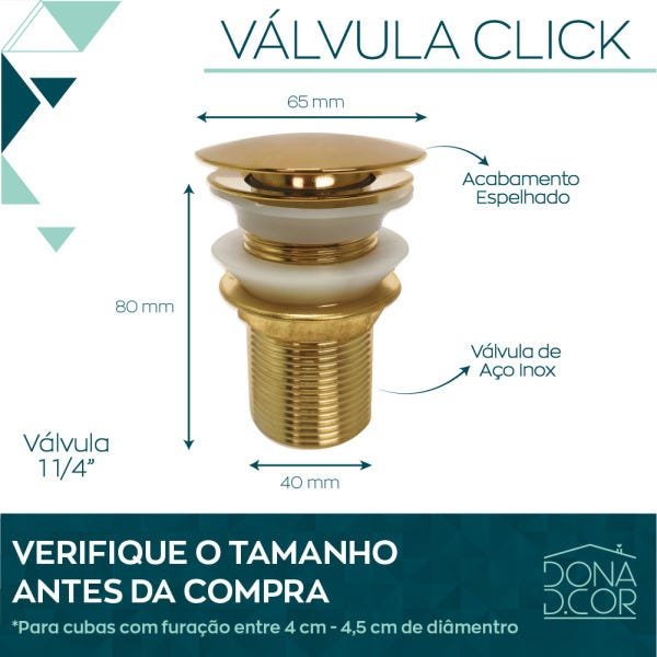 Válvula Dourada Gold Ouro Click 1 1/4 Banheiro Ralo Pia - 2