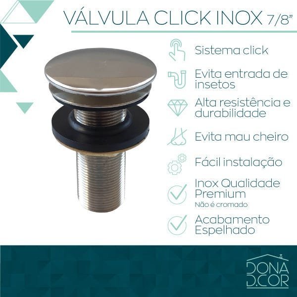Valvula Ralo Pia Lavatorio Banheiro 7/8 Click Inox Cuba Lavabo - 5