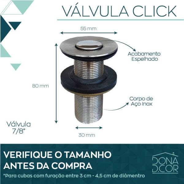 Válvula Click 7/8 Inox Ralo Pia Banheiro Lavatório Cuba - 2