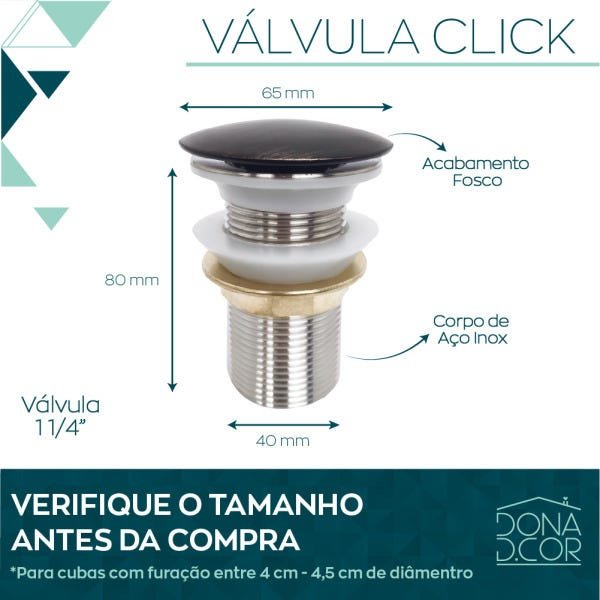 Valvula Click 1 1/4 Banheiro Ralo Pia Preto Gold Bronze Orb:Cobre - 2