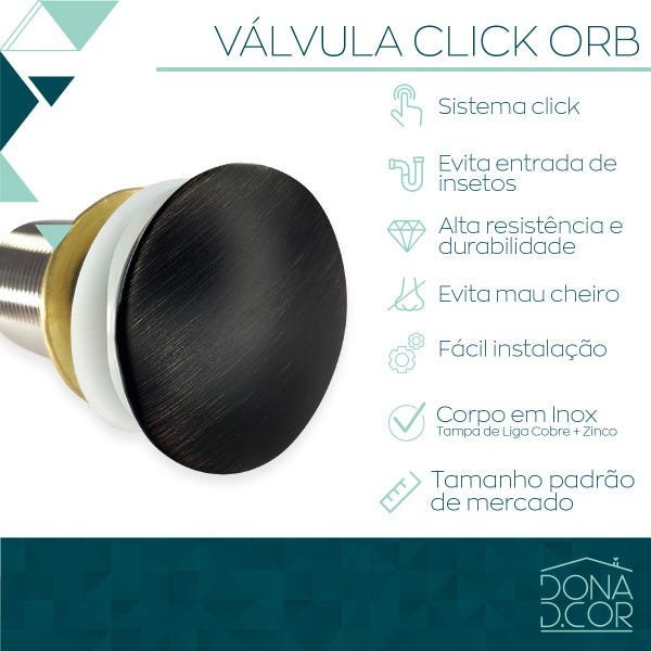 Valvula Click 1 1/4 Banheiro Ralo Pia Preto Gold Bronze Orb:Cobre - 5
