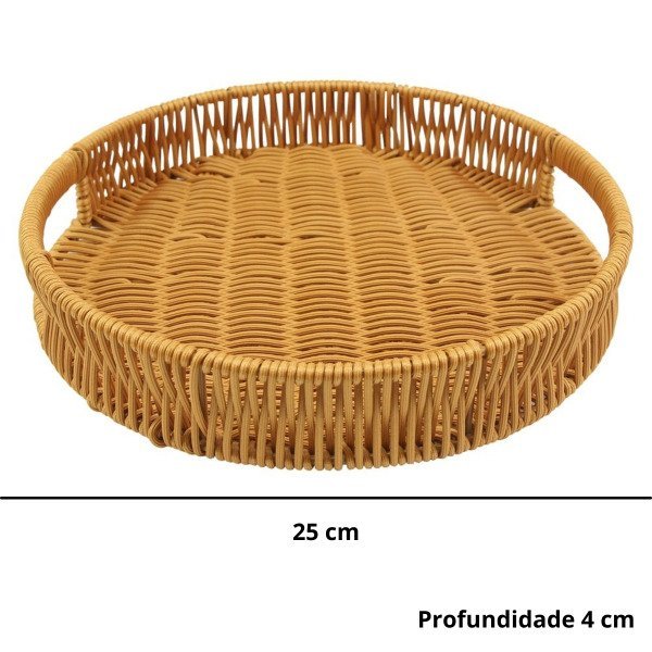 Bandeja Servir Decorativa Redonda Tipo Vime Artificial 35cm - 3