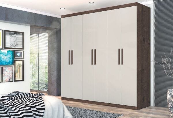 Guarda-Roupa Casal 6 Portas sem Espelho Jacaranda/Off-White