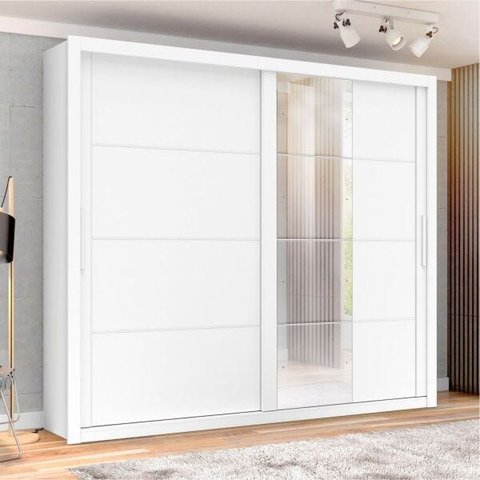Guarda-Roupa Casal 2 Portas de Correr com Espelho Branco Ártico - Imperador Plus/Zanzini