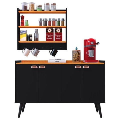 Kit Aparador Buffet Cantinho Café Armário Parede Amélia Prateleira Decoração Sala Jantar - Rpm