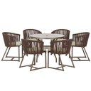 Ver imagem 1 de Mesa com 6 Cadeiras de Jantar Roma 120cm e Noronha em Alumínio Marrom Corda Náutica Estofado 7 Trama