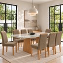 Ver imagem 1 de Conjunto Sala de Jantar 8 Lugares Retangular Tampo Vidro/MDF 200x90cm Mesa e Cadeiras Lyra