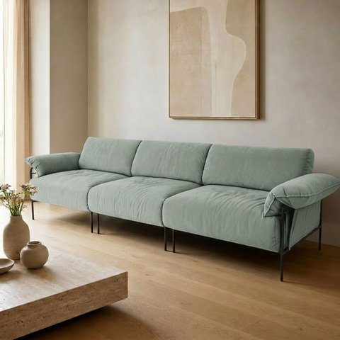Sofá Living Modular Industrial 3 Lugares Basileia 340cm Yescasa Veludo Tx Verde Pistache