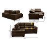 Sofá de Canto Retrátil e Reclinável com Molas LE 3,00x2,00m Viviane Suede Marrom Madelina Decor - 2