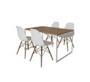 Ver imagem 2 de Mesa Industrial Base Ferro Branco Tampo 137x90 Amêndoa 4 Cadeiras Eames Madeira Assento Branco