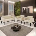 Ver imagem 2 de Sofá Namoradeira e 2 Poltronas Base de Madeira Preto Elisa Suede D03 - D’Rossi