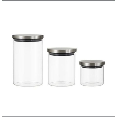 Conjunto de Potes de Vidro 3 Peças com Tampas de Inox.