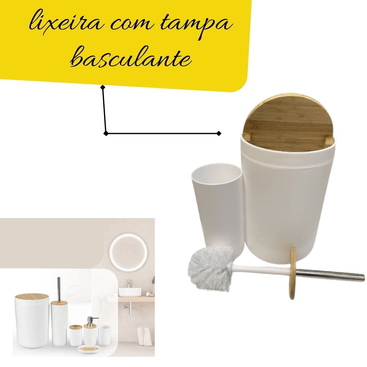 Kit de Banheiro Conjunto Completo Lavabo 6 Peças Bambu:branco - 3