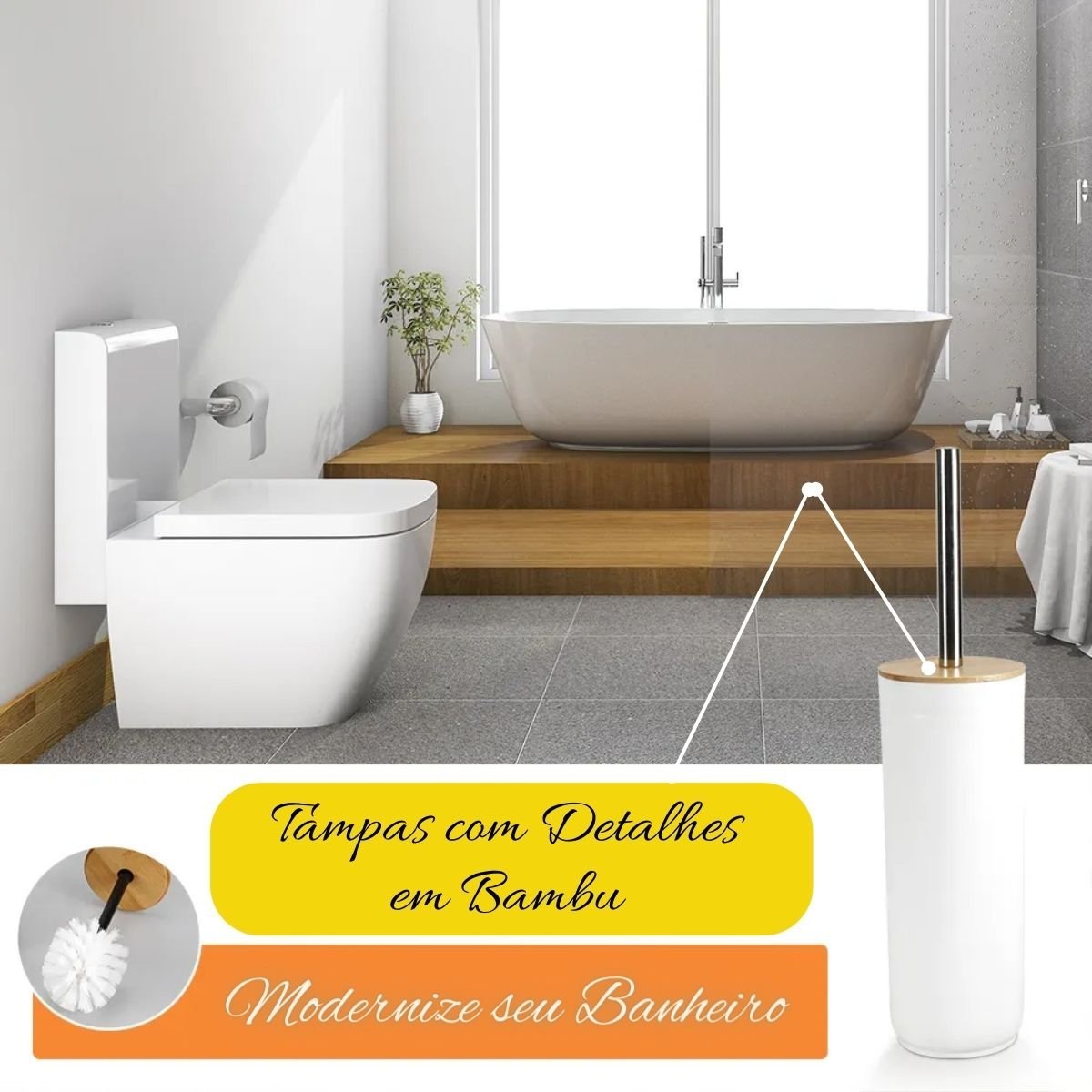 Kit de Banheiro Conjunto Completo Lavabo 6 Peças Bambu:branco - 2