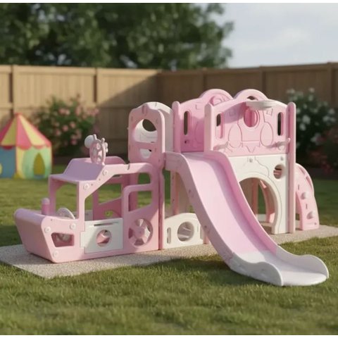 Playground Infantil 11 em 1 Parquinho Escorregador com Cesta:Rosa