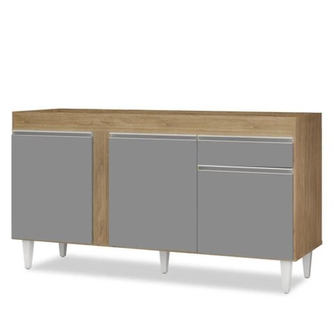 Balcão Gabinete para Pia 150cm sem Tampo 3 Portas 1 Gaveta Dakota Castanho/cinza - Lumil