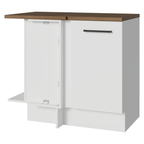 Balcão de Canto 94 cm 1 Porta Branco Tampo Rustic Agata Madesa