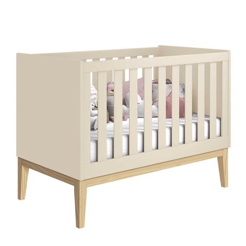 Berço Mini Cama Noah Square com Pés em Madeira Natural – Areia