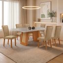 Ver imagem 2 de Mesa de Jantar Carolina 180cm Tampo MDF e Vidro Canto Copo com 6 Cadeiras Lira