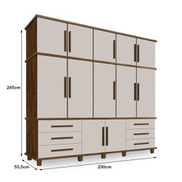 Guarda-Roupa Casal Rústico 5 Portas 6 Gavetas Malbec Off-White Londres - 6