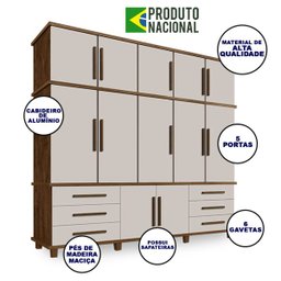 Guarda-Roupa Casal Rústico 5 Portas 6 Gavetas Malbec Off-White Londres - 2