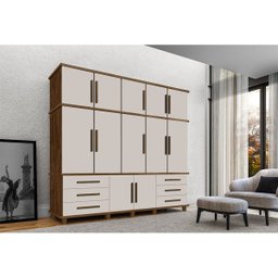 Guarda-Roupa Casal Rústico 5 Portas 6 Gavetas Malbec Off-White Londres - 1
