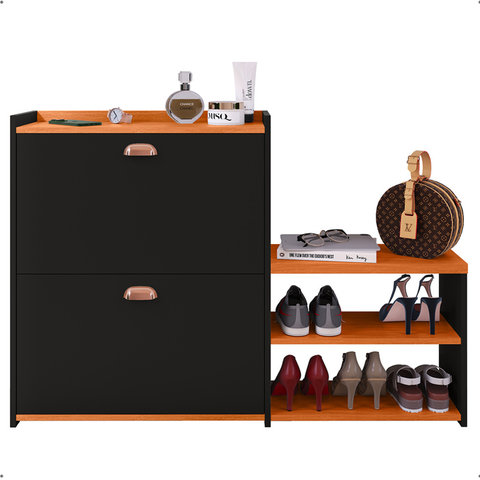 Sapateira Organizadora com Banco 2 Portas Milano - Preto / Cinamomo