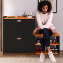 Ver imagem 3 de Sapateira Organizadora com Banco 2 Portas Milano - Preto / Cinamomo