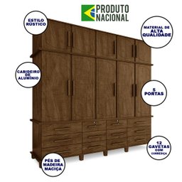 Guarda-Roupa Casal Rústico 5 Portas 12 Gavetas Malbec Berlim - 2