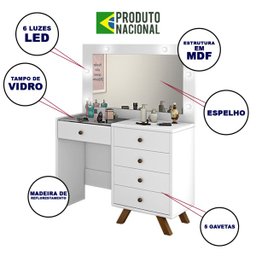 Penteadeira com Espelho e Luz Led Casalar Luna Branco - 3