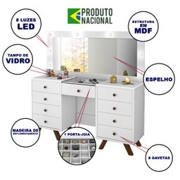 Penteadeira Camarim com Led e Espelho Mila Branco - 2