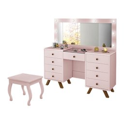 Penteadeira Camarim com Banqueta Espelho e Luzes Led Mila Rose - 3