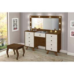 Penteadeira Camarim com Banqueta Espelho e Luzes Led Mila Malbec Off White - 1