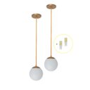 Ver imagem 1 de Kit 2 Pendente Dourado Quarto Cabeceira de Cama Bancada +Led Arevo Iluminação Jabuticaba VIDRO LEITO