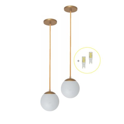 Kit 2 Pendente Dourado Quarto Cabeceira de Cama Bancada +Led Arevo Iluminação Jabuticaba VIDRO LEITO