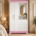 Ver imagem 2 de Guarda-Roupa Nt 6020 187cm 2 Portas 3 Gavetas com Espelho Branco/Rosa - Notável Móveis