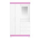 Ver imagem 4 de Guarda-Roupa Nt 6020 187cm 2 Portas 3 Gavetas com Espelho Branco/Rosa - Notável Móveis