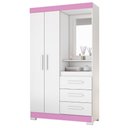 Ver imagem 1 de Guarda-Roupa Nt 6020 187cm 2 Portas 3 Gavetas com Espelho Branco/Rosa - Notável Móveis
