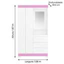 Ver imagem 5 de Guarda-Roupa Nt 6020 187cm 2 Portas 3 Gavetas com Espelho Branco/Rosa - Notável Móveis