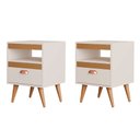 Ver imagem 1 de Kit 2 Mesa Cabeceira Sal Organizadora para Quarto Estilo Retrô com Gaveta - Off/Naturale
