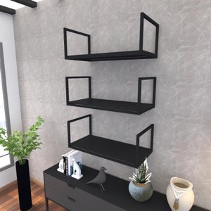 Prateleira Industrial Suspensa Estante Parede Nicho Preto Ferro e Madeira Suporte Pratileira